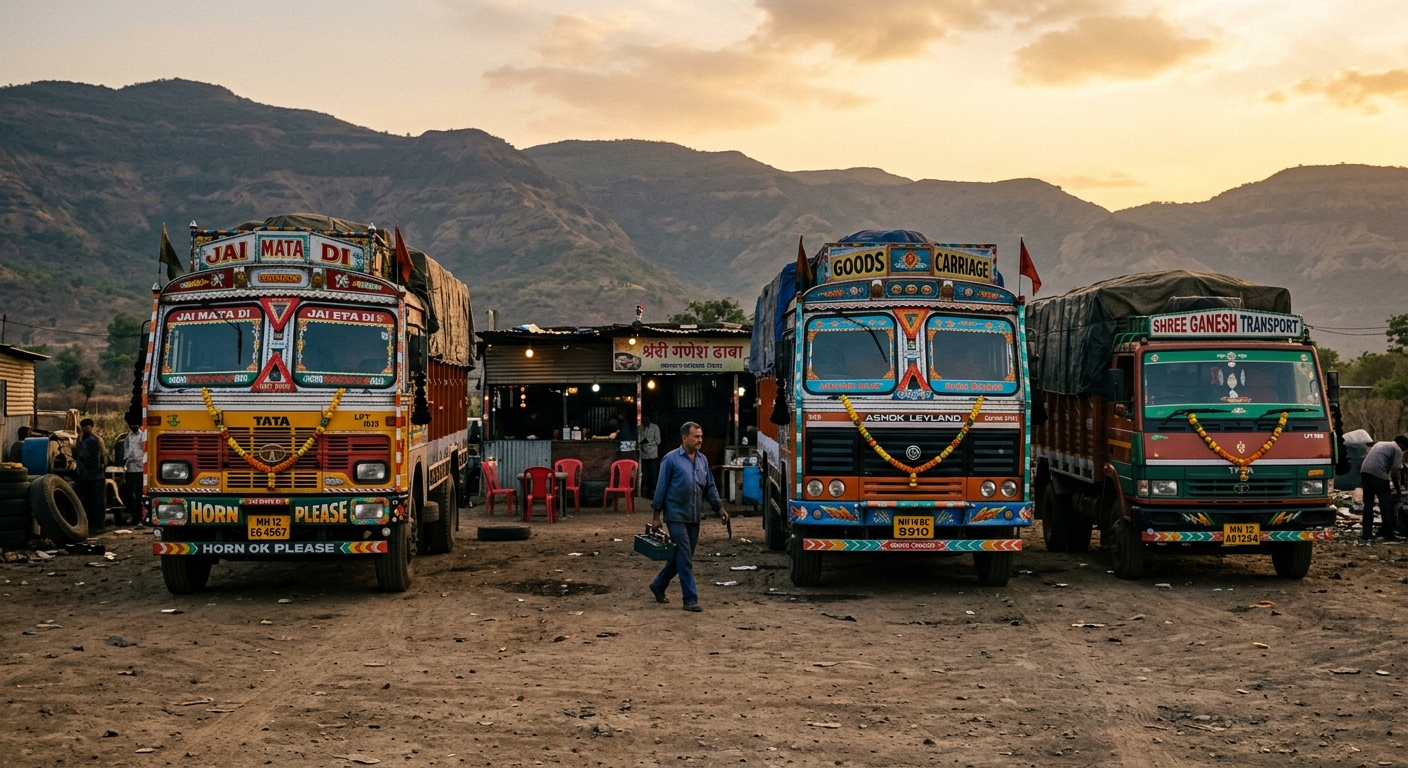Versara trucks at our Pune yard at dusk